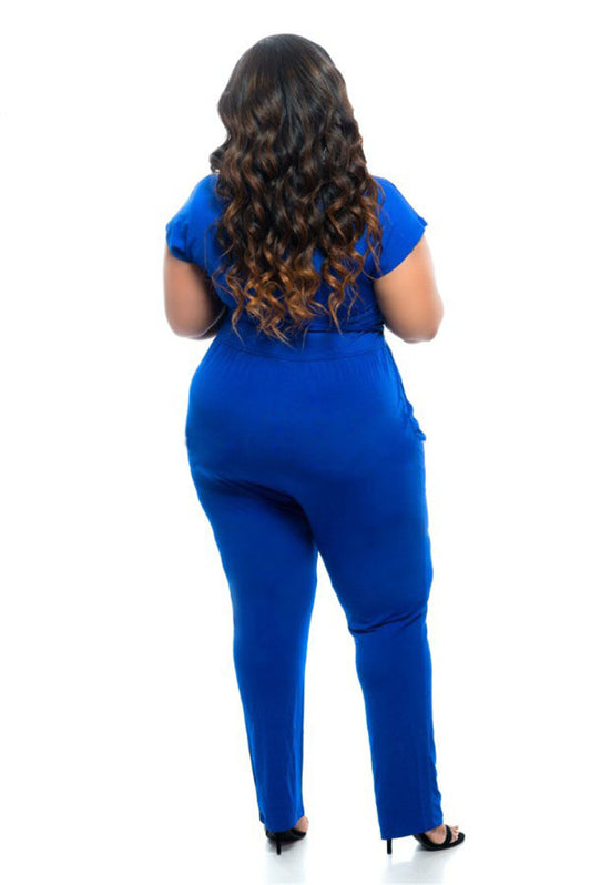 Amazon Wish Ebay Sexy Plus Size V-neck Women's Clothing European And American Foreign Trade Summer Stretch Solid Color Jumpsuit