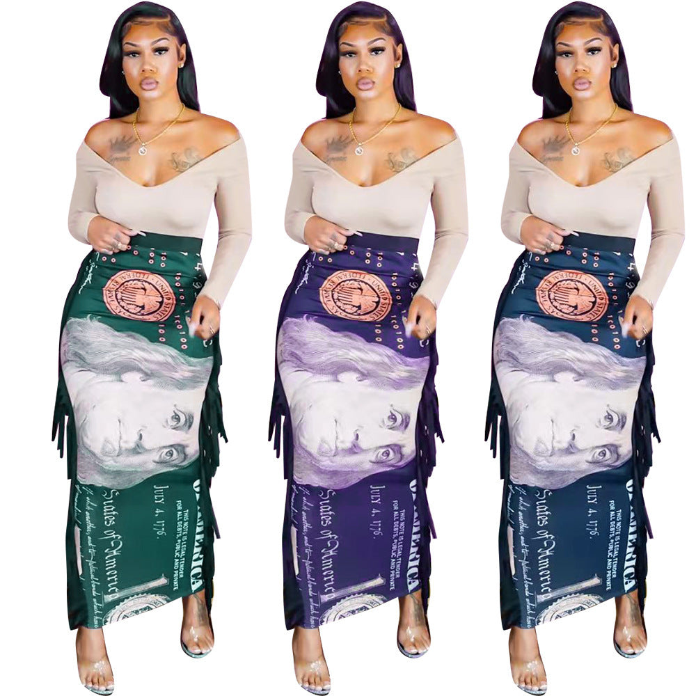Women's Fashion Two Sides Fringe Zip Skirt