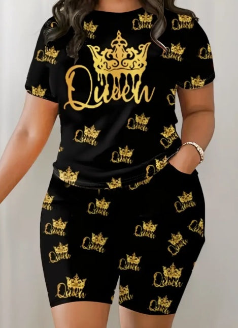Women'S Two-Piece Set Featuring A Stylish Printed T-Shirt And Casual Shorts