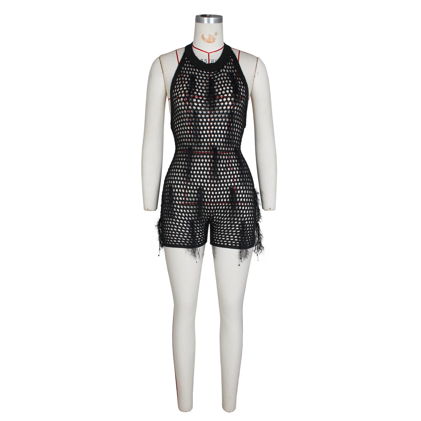 Halter Knitted Hollow-out Jumpsuit Handmade Tassel