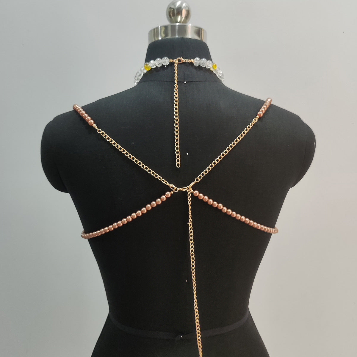 Gradient Color Glass Beaded Chest Necklace Heavy Industry Colorful Beads Body Chains