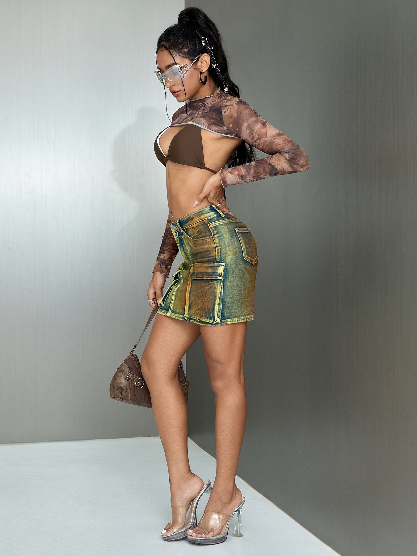 Denim Stretch Ultra-short A- Line Skirt