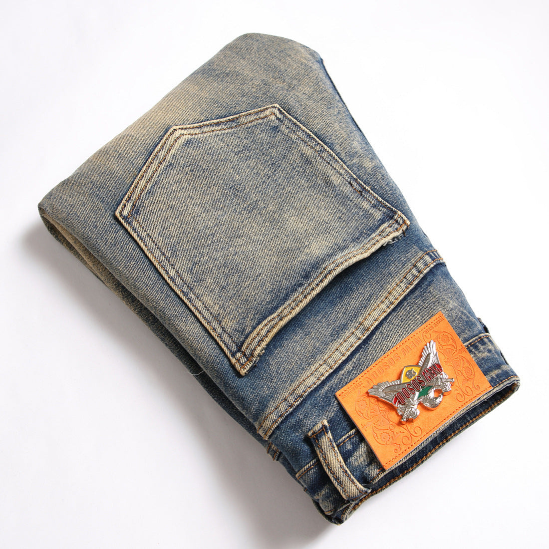Spliced Cut-off Multi-pocket Trendy Slim Fit Feet Mid-rise Pants