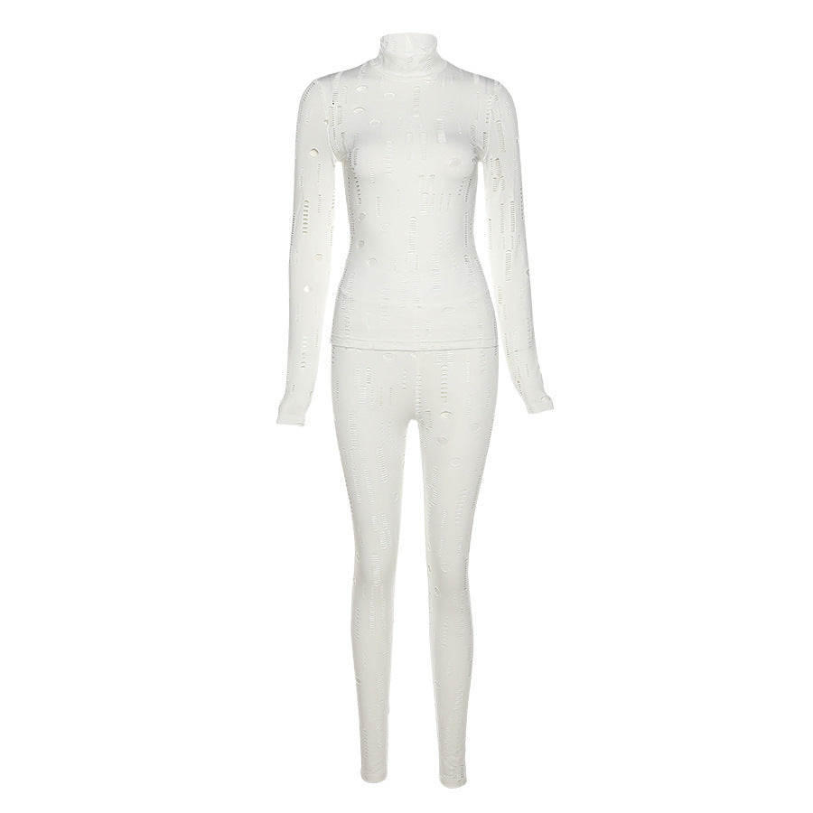 Sexy Cutout Ripped High Waist Skinny Trousers
