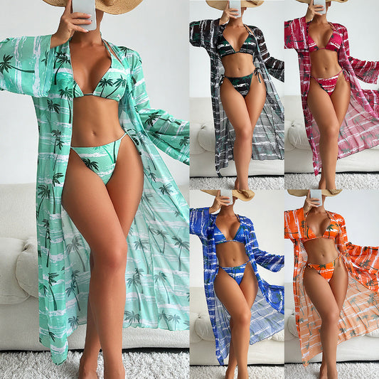 Special Fabric Printed Bikini I Blouse Three-piece Women's Swimsuit