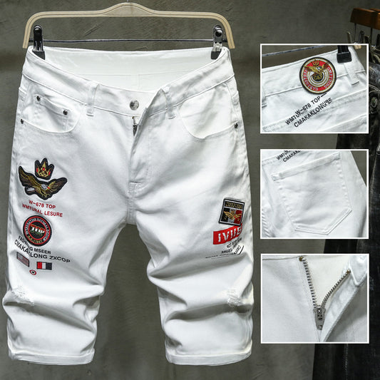 Men's Embroidered Denim Shorts Chinese Fashion Brand