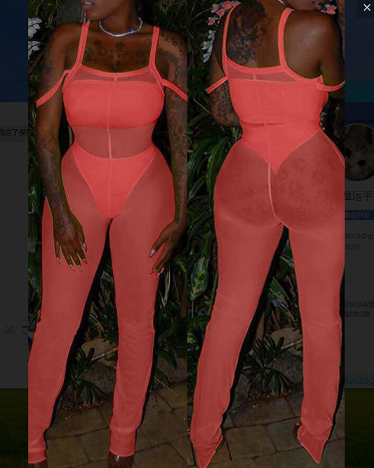 European And American Women's Clothing Mesh See-through Jumpsuit