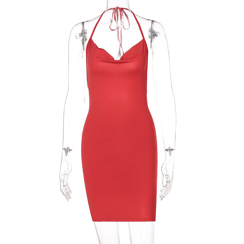 Stylish Slit Bow Halter Short Dress