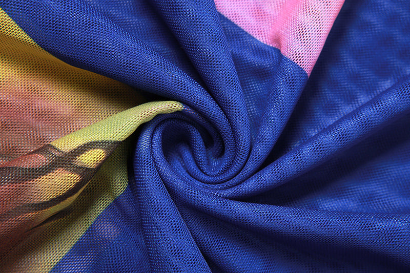 Ladies Fashion Mesh Print Tie Irregular