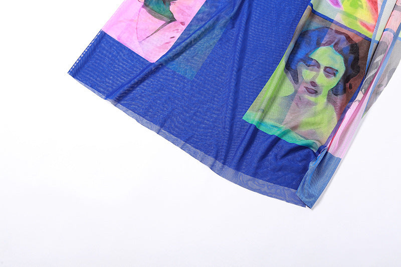 Ladies Fashion Mesh Print Tie Irregular