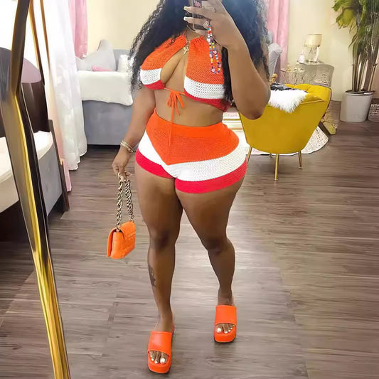 Women's Printed Halter Shorts Suit