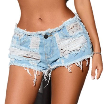 Hot Girl Sexy Low Waist Ripped Denim Frayed Super Short Shorts Women