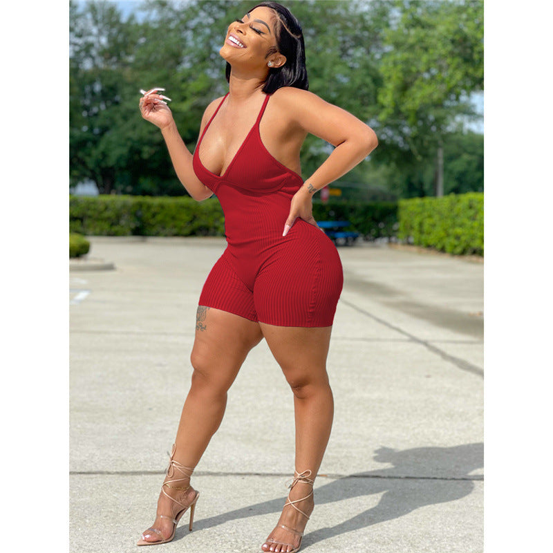 Women's Summer New Cross Strap Backless Jumpsuit