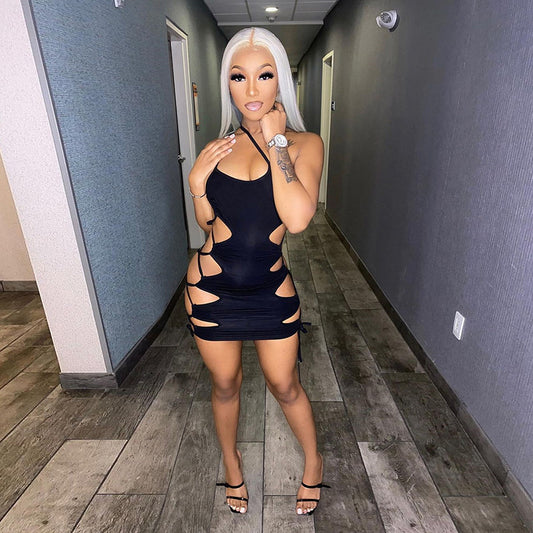 Summer Women's Suspender Cutout Drawstring Bodysuit