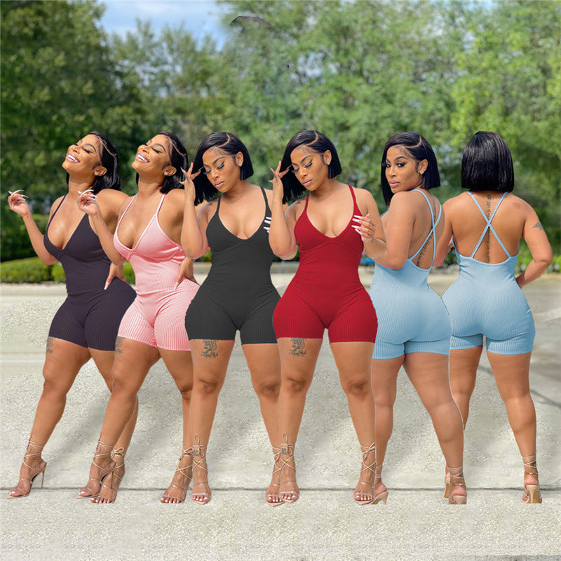 Women's Summer New Cross Strap Backless Jumpsuit