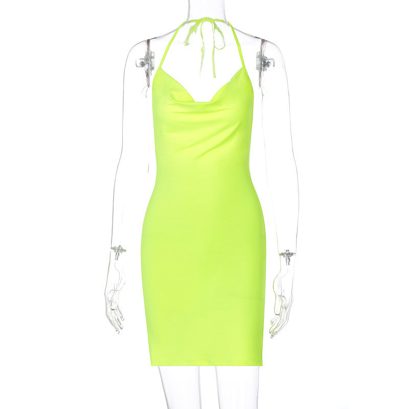 Stylish Slit Bow Halter Short Dress