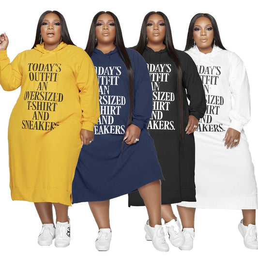 Printed Women's Hoodie Dress Mid Length