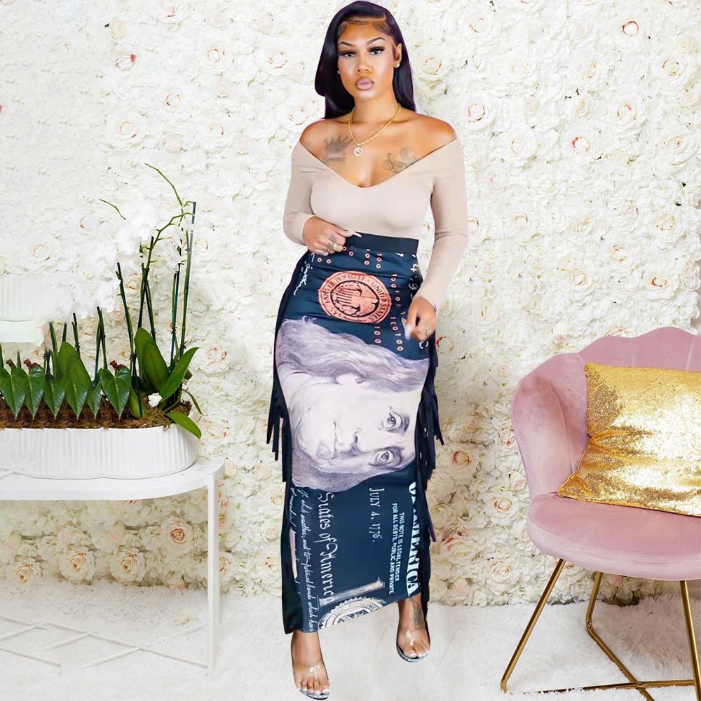 Women's Fashion Two Sides Fringe Zip Skirt