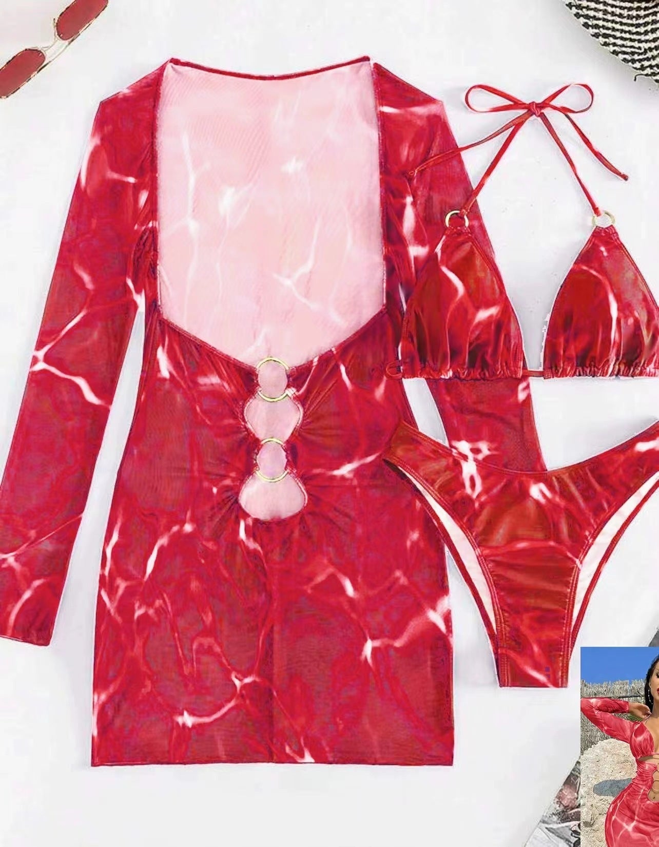 Women's Printed Hollow Out Fashionable Bikini Set